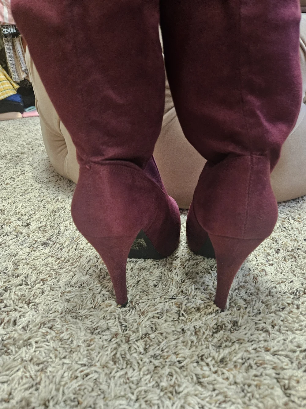 Shoe Dazzle Burgundy Faux Suede Knee High-Heel Boots
